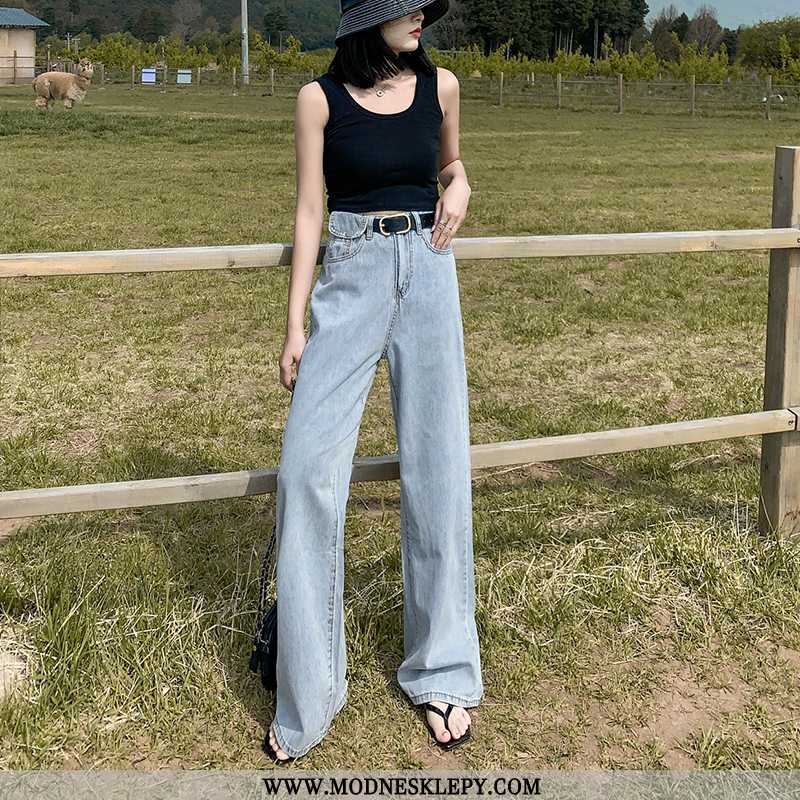 Damskie Jeansy 2020 Nowy Lato Cienkie Proste Luźne Dżinsy Kobiet Mop Wysokiej Talii Spodnie Szerokie