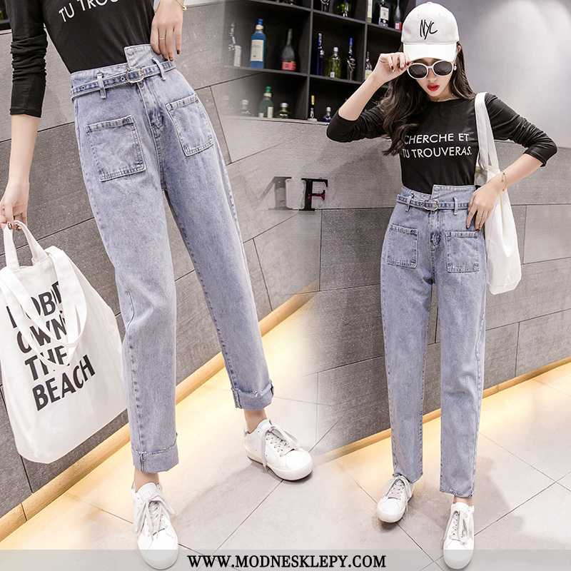 Damskie Jeansy Dżinsy 2020 Nowy Hong Kong-styl Chic Luźne W Pasie Odchudzanie Rzodkiewka Tata Kwiat 