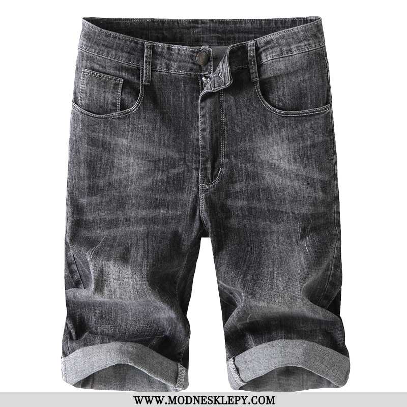 Jeansy Męskie Lato Cienkie Spodenki Jeansowe Proste Luźne Spodnie 7 Przycięte Dżinsy 5 Elastyczne Ko