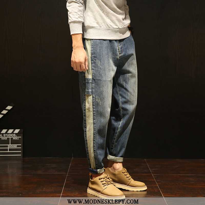 Męskie Jeansy 5219 Oryginalny Nowy Styl Stare Paski Szwy Jeans Retro Stretch Spodnie Stóp Niebieski