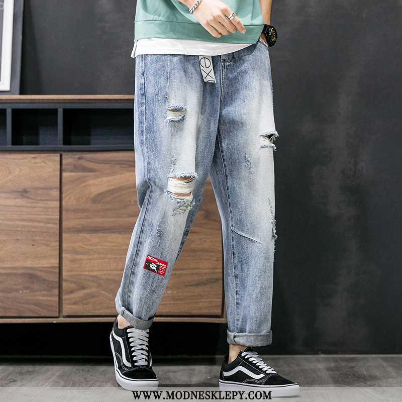 Męskie Jeansy 2020 Wiosna Nowy Zgrywanie Dżinsy Luźne Proste Rury Popularne Marki Skrobanie Żebrak S