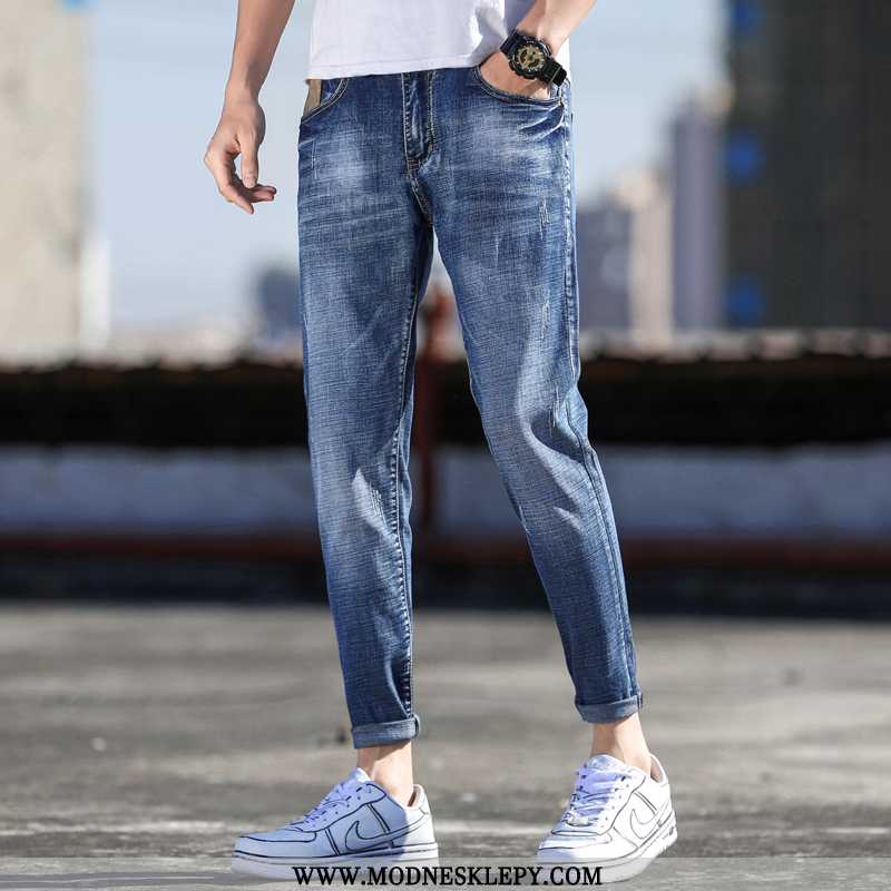 Męskie Jeansy 2020 Lato Nowe Popularne Marki Otwór Luźne Spodnie Jeansowe Dżinsy Ciemny Niebieski
