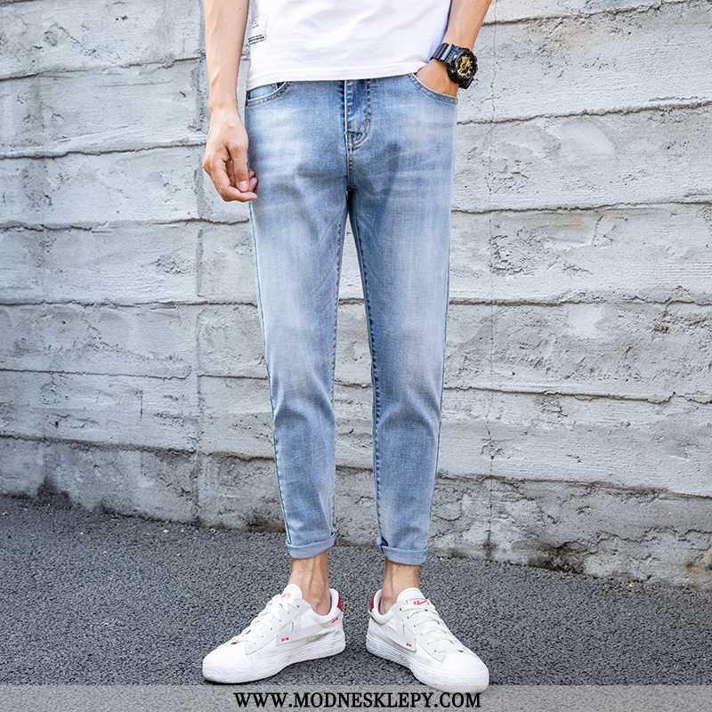 Męskie Jeansy Wysokiej Klasy Jasne Dżinsy Moda Marka Elastyczna Slim-fit Przycięte Spodnie Mody Na C