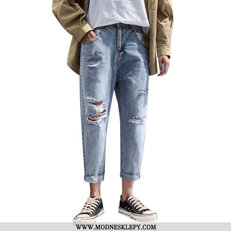 Męskie Jeansy 2020 W Nowym Stylu Denim Przycięte Spodnie 902 Światła Niebieski