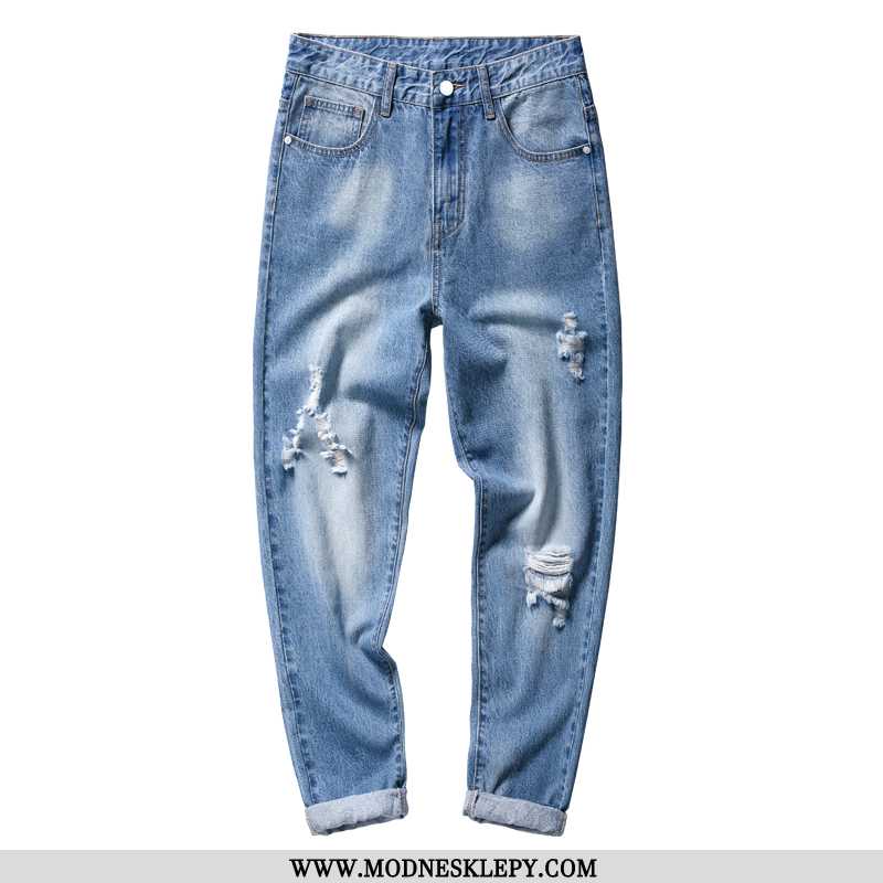 Męskie Jeansy 2020 Wiosna Nowych Mężczyzna Przycięte Spodnie Trendy Dziura Moda Marka Harlan Na Co D