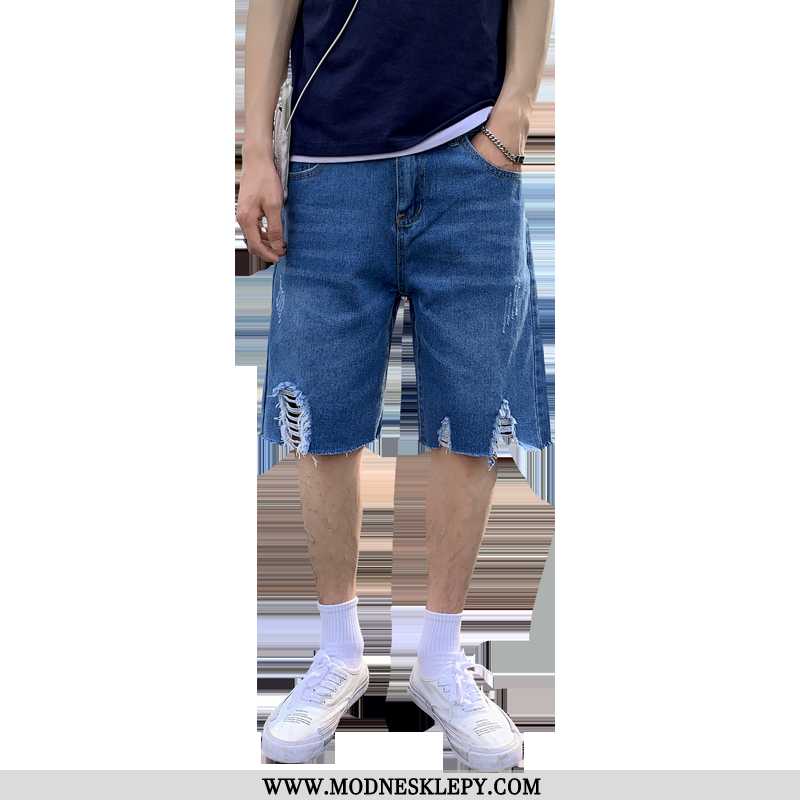 Jeansy Męskie 30505 Lato Elastyczne Dżinsowe Szorty Luźne Letnie Spodnie Fala Cienkie Spodenki Jeans