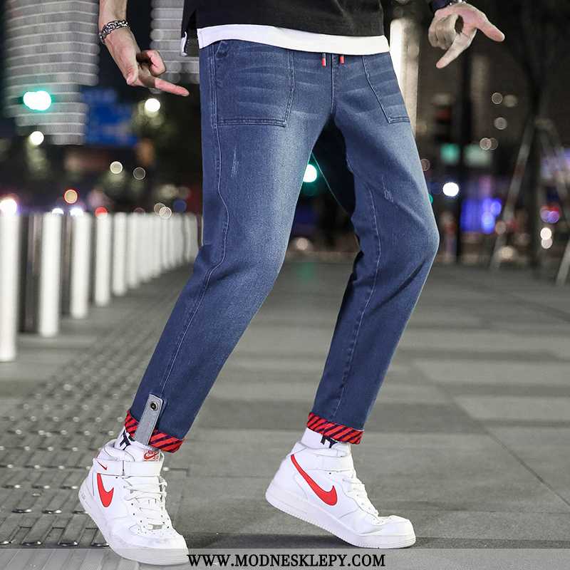 Męskie Jeansy Spodnie Moda Marka Luźne Krajowe Mody Jeansowe K9113-7 Ciemny Niebieski