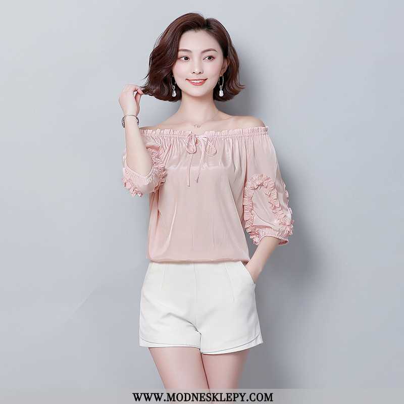  różowy - Koszule Damskie Moda Koszula Trend W Modzie Jednolity Kolor Elegancki 2020 Lato Nowe Wygodne Luźne B