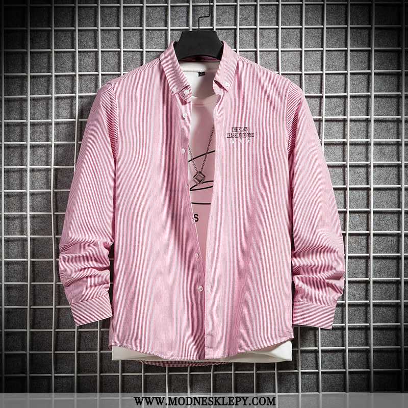 Męskie Koszule Z Nadrukiem W Paski 650 Bawełna Koszula Mężczyzna Harajuku Styl Ubrania Moda Cali Pok