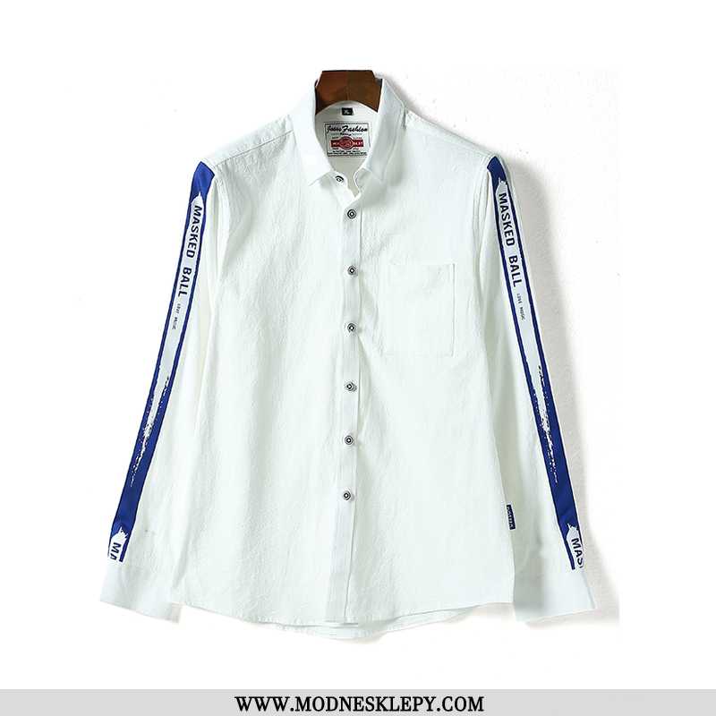 Męskie Koszule Nowa Koszula Z Długimi Rękawami Męska Top Uczeń Bawełna Biała Mężczyźni Ins Moda Jedn