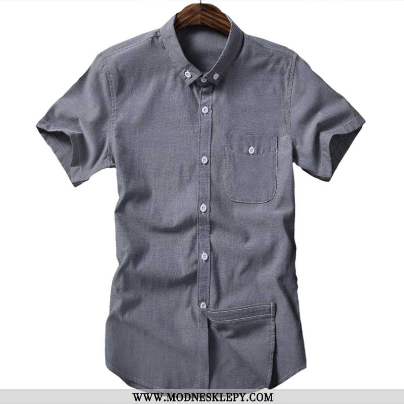 Koszule Męskie 2020 Lato Z Krótkim Rękawem Koszula Męska Calowy Cienkie Biznes Slim Jednolity Kolor 