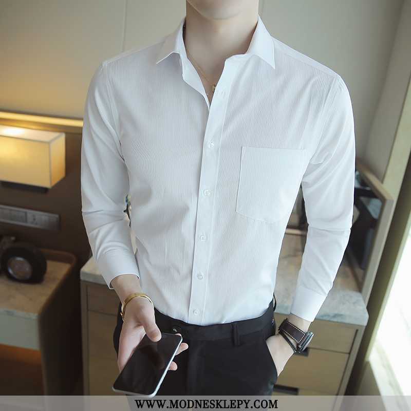 Koszule Męskie Chaoshen Z Długim Rękawem W Paski Koszula G82 Biały
