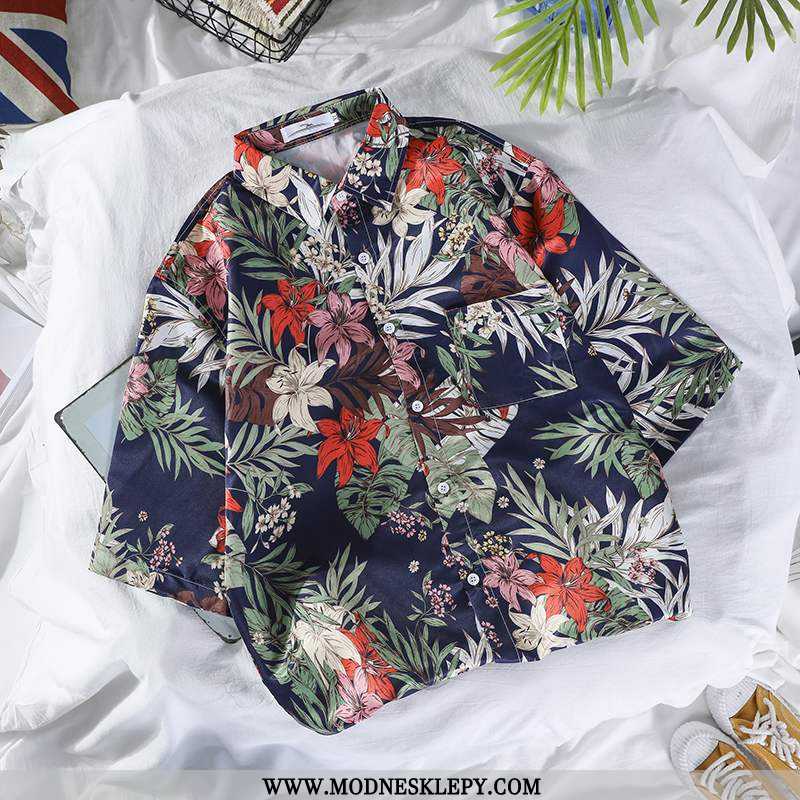 Męskie Koszule Na Co Dzień Hawajski Wiatr Kwiat Koszula Męska Luźne Pół Rękawa Z Długim Rękawem Nett