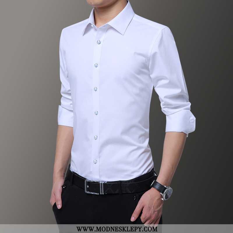 Męskie Koszule Męska Z Długim Rękawem Biała Koszula Na Co Dzień Cały Mecz Szczupła Biznesu Profesjon