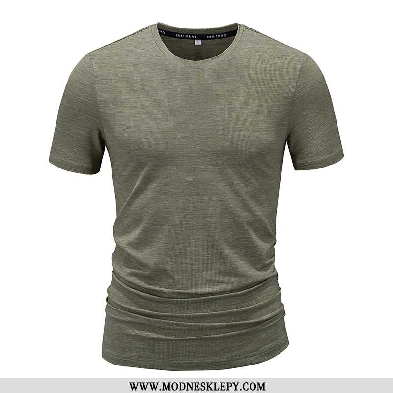 Męskie Koszulki Lato Nowy Mody Marka Jednolity Kolor Quick-dry Koszulka Z Krótkim Rękawem Męska Slim