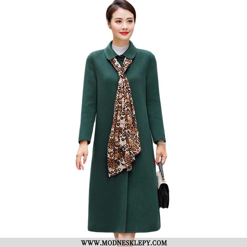 Płaszcz Wełniany Damskie Moda Wygodne Z Długim Rękawem 2020 Zima Długie Na Co Dzień Zielony