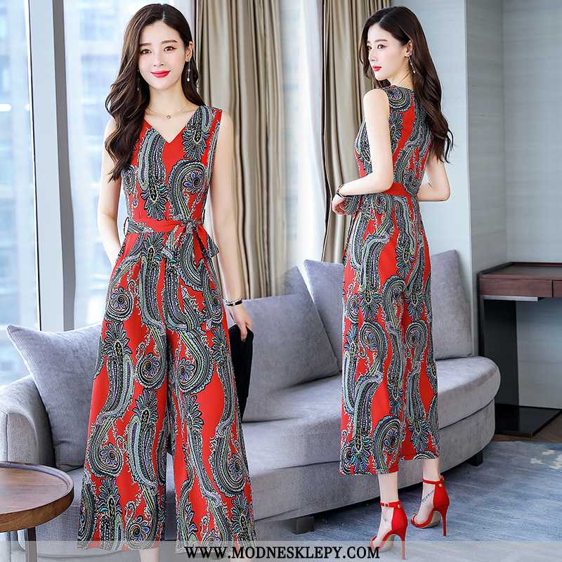 Spodnie Damskie Kobiet Drukowane Slim-fit Kwiatowy Długa Spódnica 2020 Nowy Kombinezon Czerwony