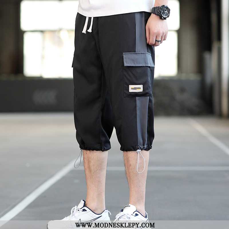 2020 Lato Nowa Moda Duży Rozmiar Luźne Przycięte Spodnie Męskie Spodenki Na Co Dzień Czarny