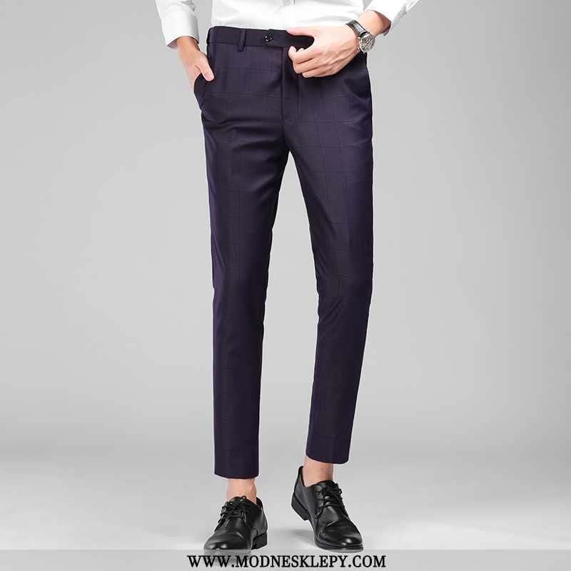 fioletowy - Elastyczna Opaska Na Co Dzień Spodnie Męskie Slim-fit Moda Biznes Lato Cienkie Nogi Fioletowy