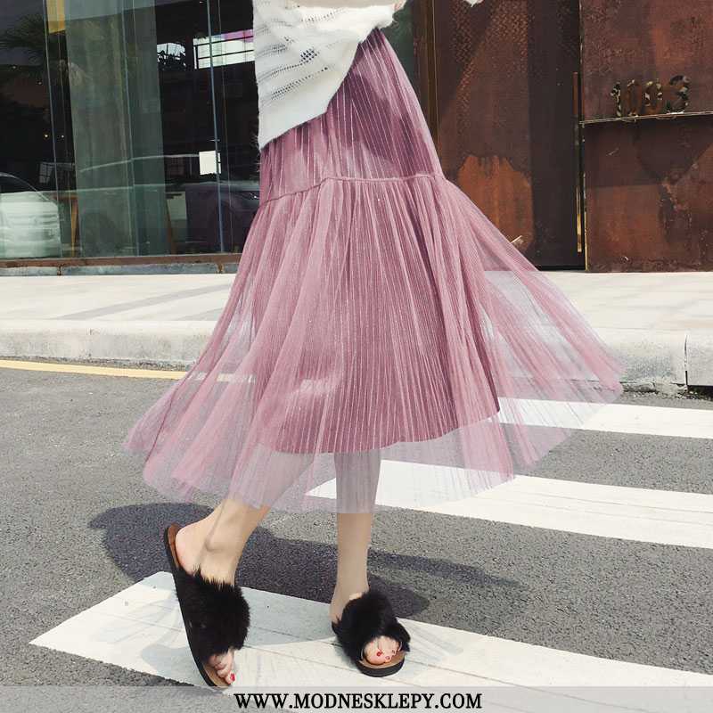 różowy - Spódnica Damskie Wiosna 2020 Moda Wygodne Długa Słodkie Wysokiej Talii Siatki Kolor Marzycielski Nie