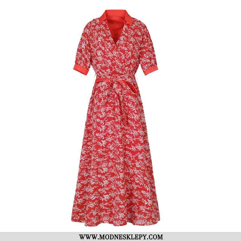 Sukienki Damskie 2020 Lato Nowy Mody Podmiejskich Proste Eleganckie Cały Mecz Sukienka Czerwony