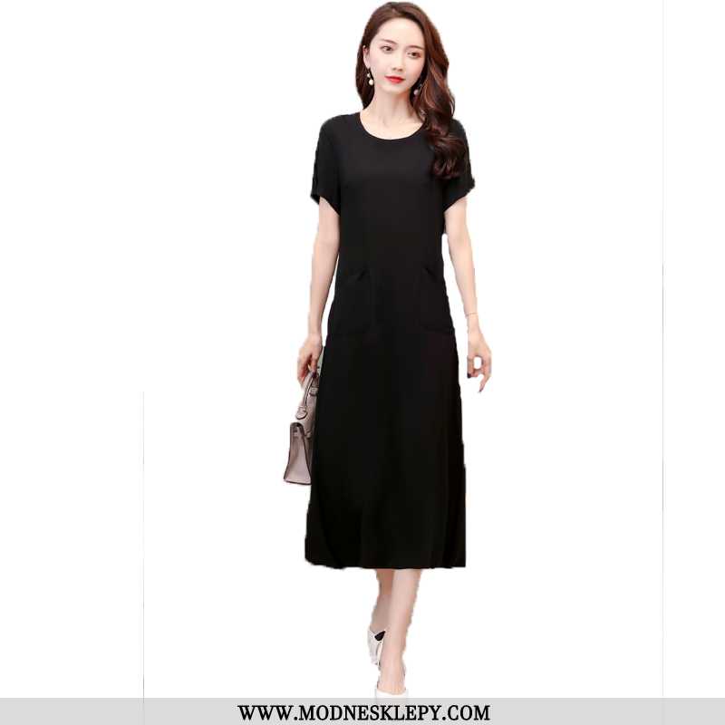 Sukienki Damskie 50d756 Duży Bawełniane I Lniane Slim-fit Talii Sukienka Czarny