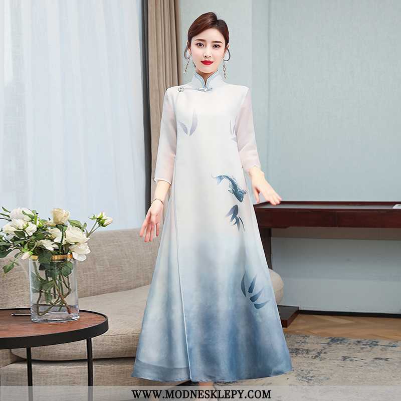 Sukienki Damskie Artystyczne Retro Ulepszone Chińskiej Republiki-styl Sukienka Cheongsam Zen Chiński