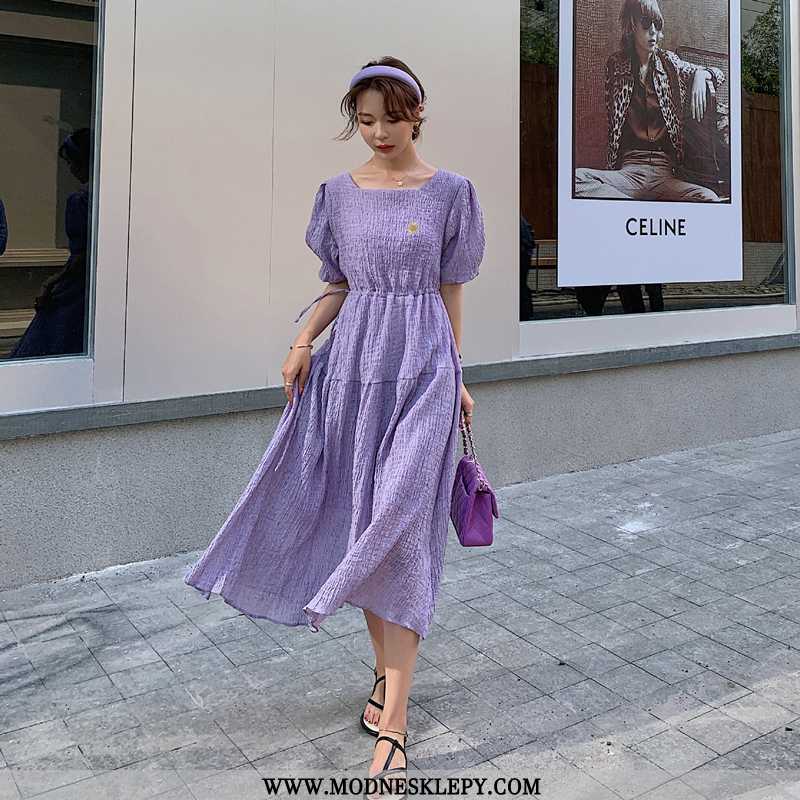 fioletowy - Damskie Sukienki Zły Push Miejscu Dodano Niebieski Retro Sukienka Z Długimi Rękawami Małe Chryzantem