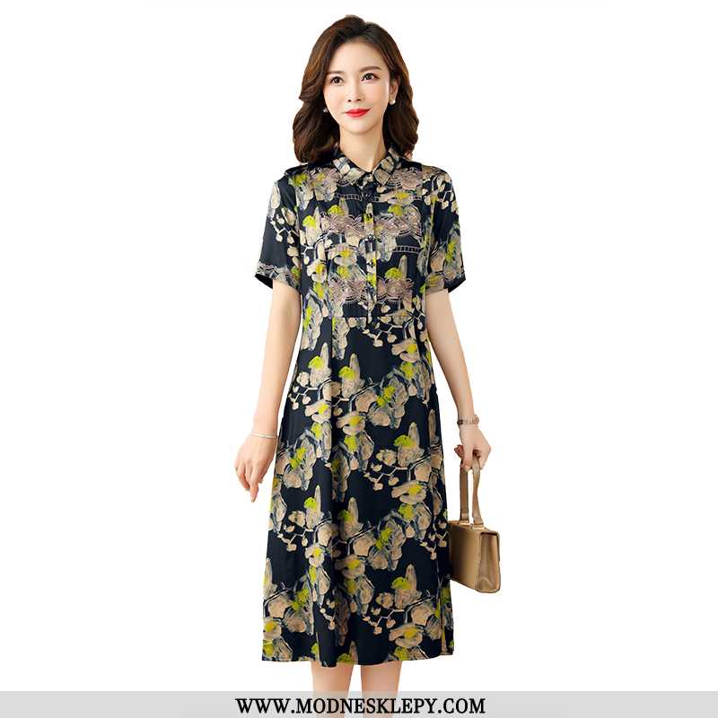 Damskie Sukienki 2020 Nowy Lato Jedwab Hangzhou Moda Slim Odchudzanie Jedwabne Druku Haftowane Silk 