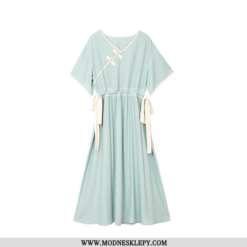 Sukienki Damskie Self-made Dostawy Skośne Plisy W Stylu Vintage Cheongsam Sukienka Talia Regulowana 