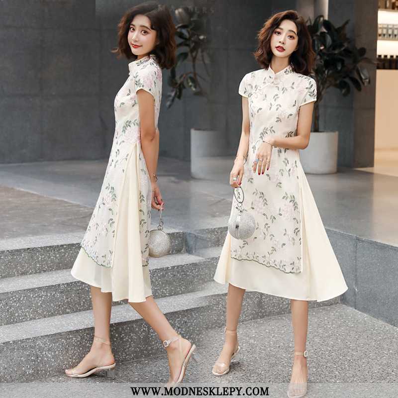 Sukienki Damskie Dopasowanie Kolorów Średniej Długości Sukienka Z Krótkim Rękawem 2020 Moda Lato Wyg