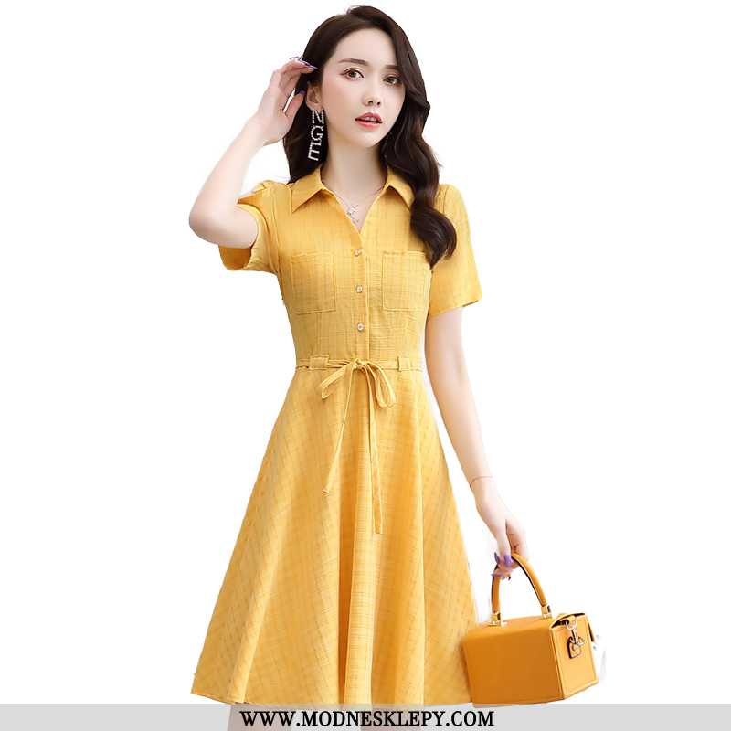 Sukienki Damskie 2020 Lato Luźne Miękkie Proste Naturalne Wygodne Sukienka Żółty