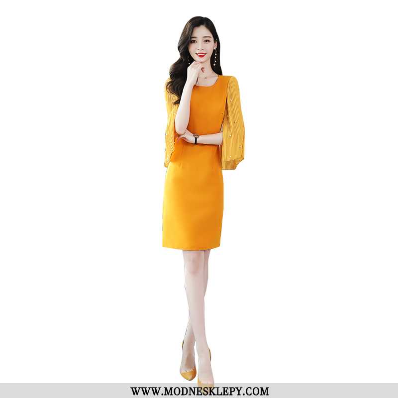 Sukienki Damskie 2020 Moda Lato Wygodne Proste Jednolity Kolor Cały Mecz Szyfonowa Sukienka Żółty
