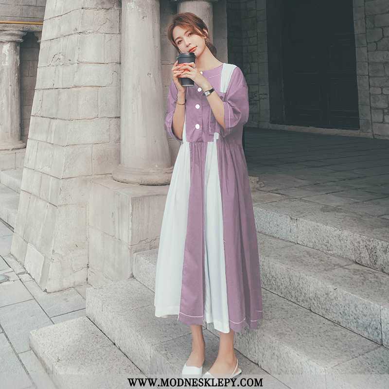 fioletowy - Sukienki Damskie Po Raz Pierwszy Nowy Produkt Duży Lato Nowe Szwy Fioletowa Sukienka Zb176-2027 Nieb