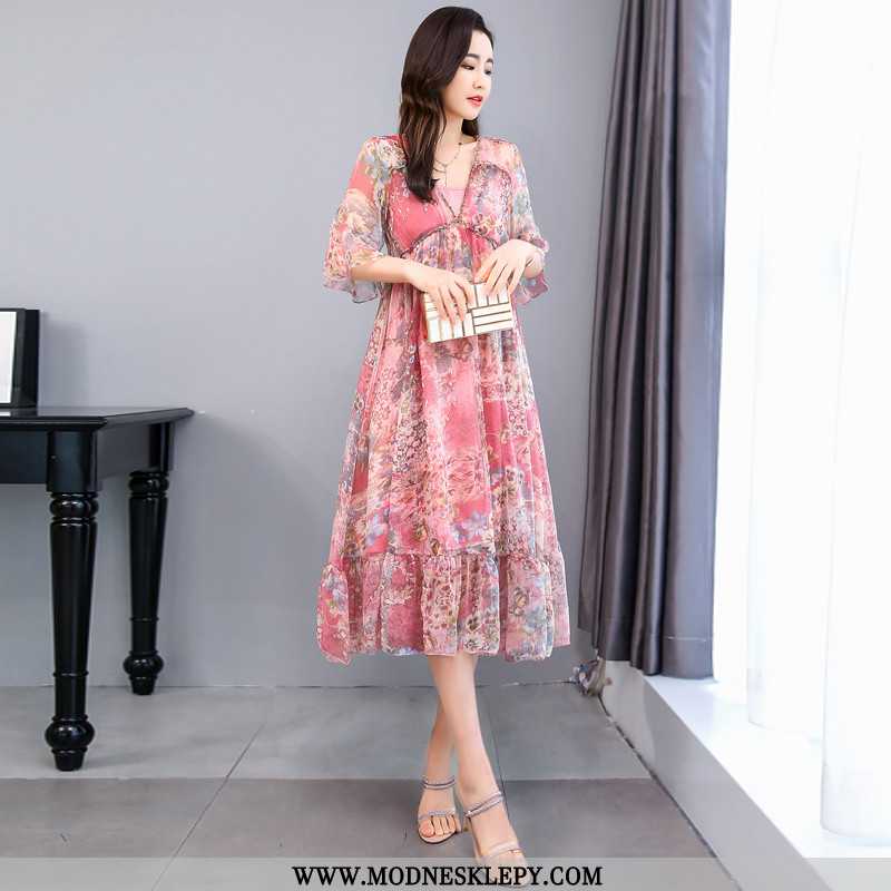  różowy - Damskie Sukienki Miłość Yi Shang 2020 Lato Nowy Mody Drukowanie Dwuczęściowy Sukienka Ręcznie Zroszo