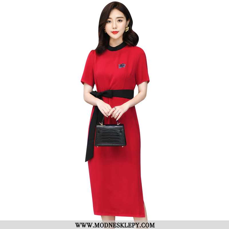 Sukienki Damskie Huamei Lihua 2020 Letnia Sukienka Nowa Moda Szwy Kolor Dopasowana A05 Czerwony