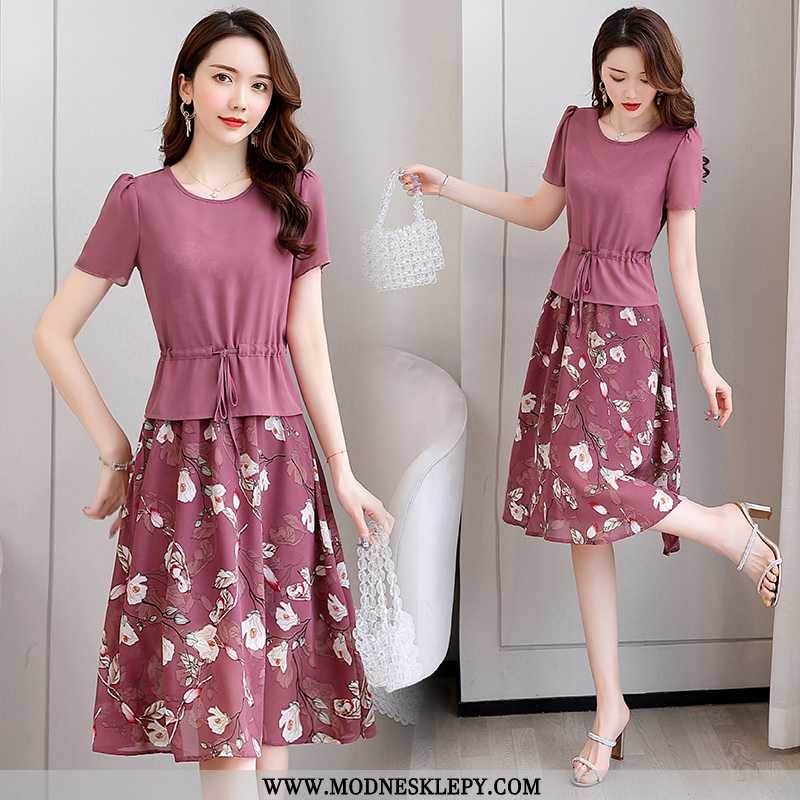  uroczy fioletowy - Damskie Sukienki Fajne Mody Moda Garnitur Spódnica Z Krótkim Rękawem 2020 Lato W Połowie Długości El
