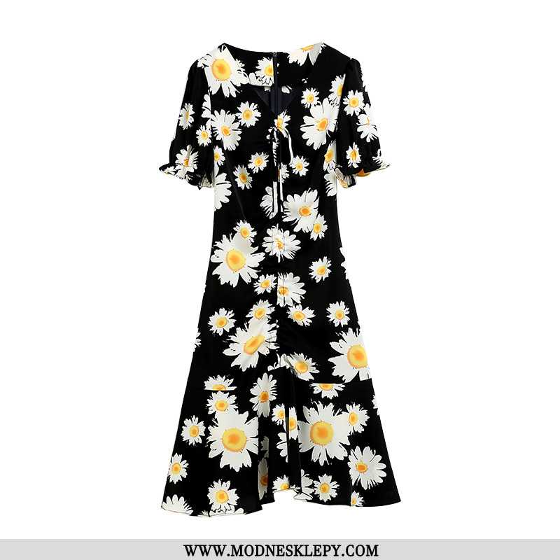 Damskie Sukienki 2020 Nowy Lato Kwiatowy Pani Daisy Sznurkiem Pół Rękaw Sukienka Z Krótkim Rękawem K