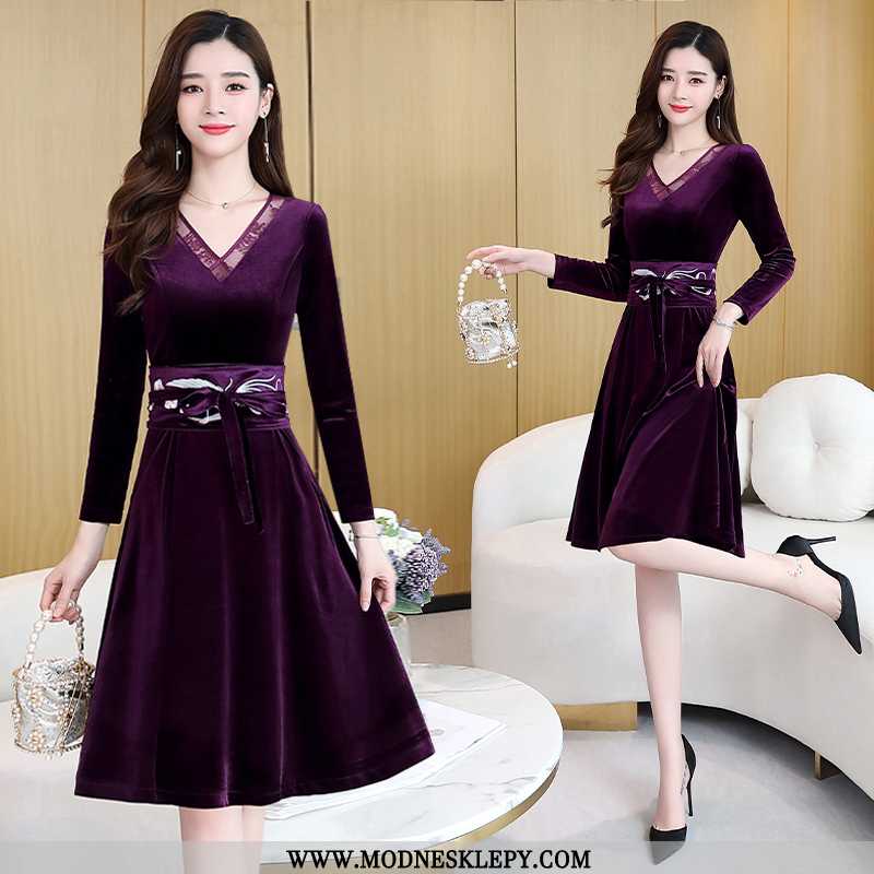  fioletowy - Sukienki Damskie Sukienka Moda Wygodne Z Długim Rękawem 2020 Wiosna W Połowie Długości Temperament N