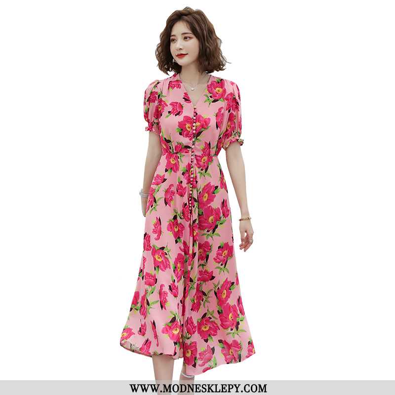Damskie Sukienki Heyuan 22052020 Lato Nowy Mody Drukowane Slim-fit Midi Sukienka Czerwona Róża