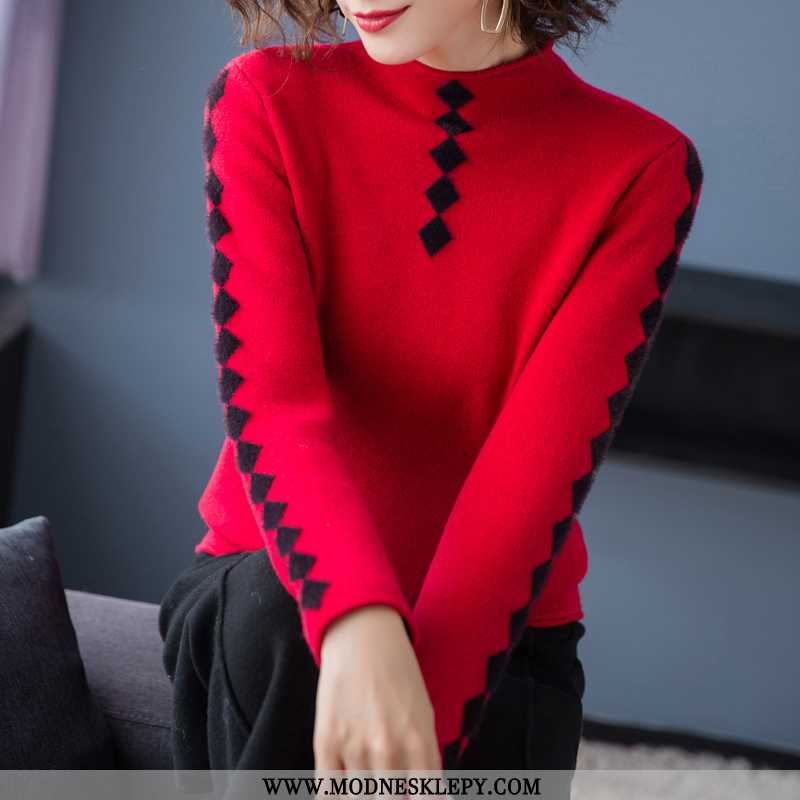 Sweter Damskie Krótkie Fajne Dorywczo Mody Elegancki Z Kapturem Cały Mecz Luźny Na Co Dzień Czerwony