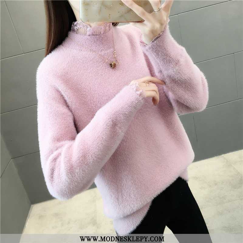  różowy - Sweter Damskie Na Co Dzień Wiosny 2020 Moda Cały Mecz Temperament Damska Z Długimi Rękawami Pluszowe