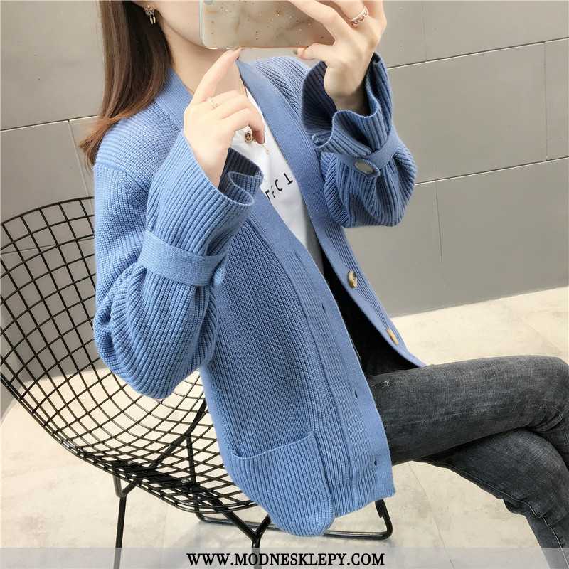 Damskie Sweter Na Co Dzień Moda Z Dzianiny Trendy Długim Rękawem 2020 Zima Luźne Elegancja Dark Blue