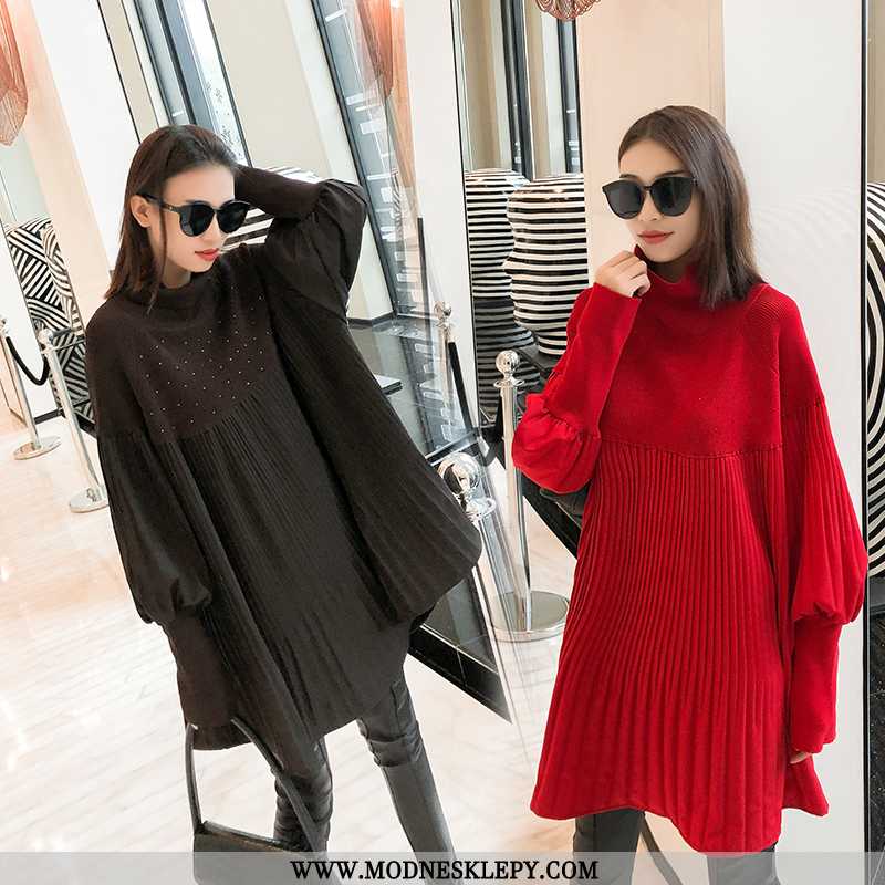 Sweter Damskie Moda Elegancka Jednolity Kolor Sukienka 2020 Wiosna W Połowie Długości Casual Tempera