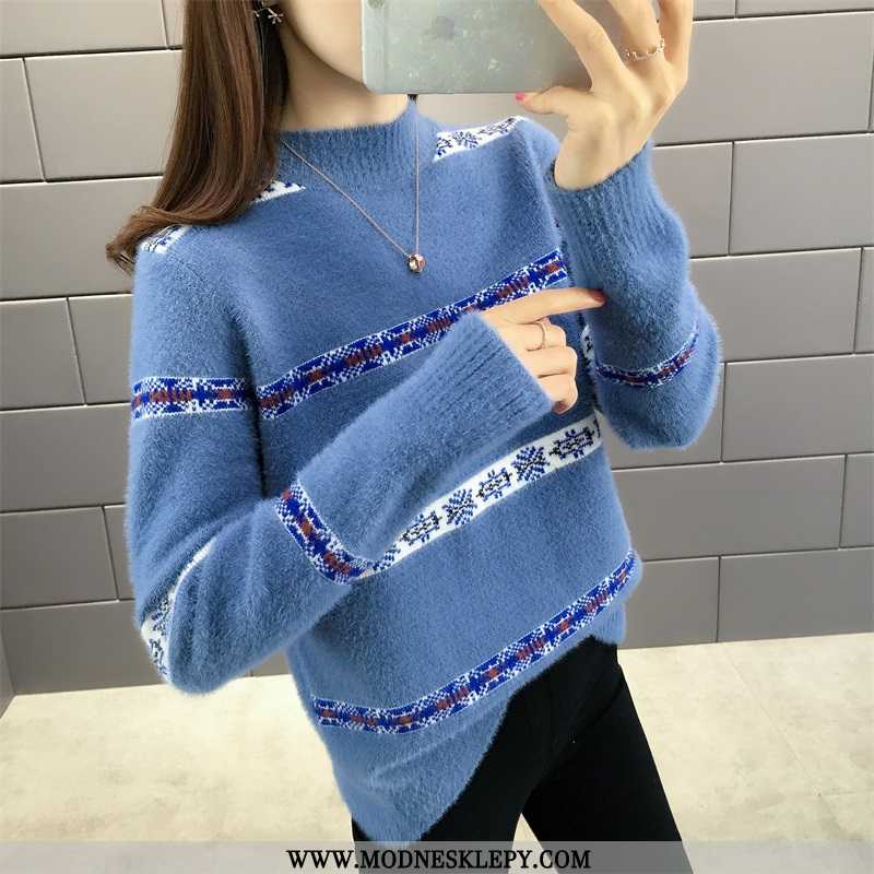 Sweter Damskie Dopasowanie Kolorów Fajne Odchudzanie Cały Mecz Moda Dorywczo Trend W Modzie Słodkie 