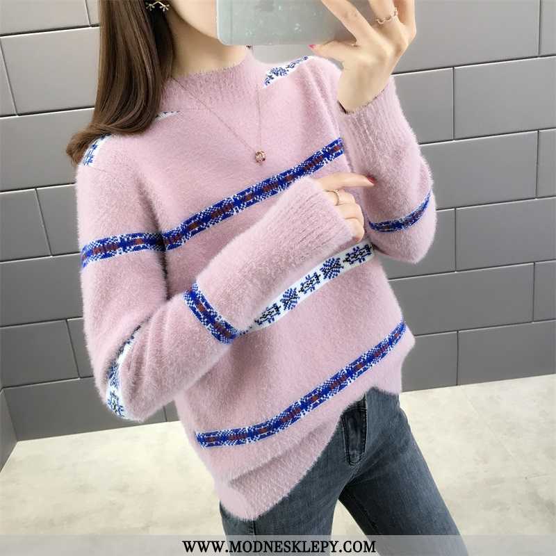  różowy - Sweter Damskie Dopasowanie Kolorów Fajne Odchudzanie Cały Mecz Moda Dorywczo Trend W Modzie Słodkie 