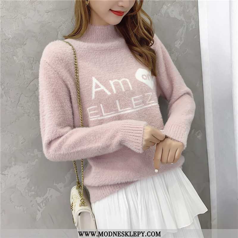 Sweter Damskie Z Dzianiny Moda Wygodne Długie Rękawy Jesień 2020 Na Co Dzień Elegancki Różowy