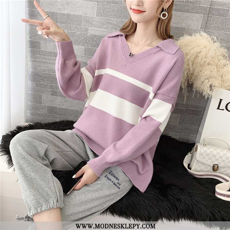  fioletowy - Sweter Damskie Wygodne Mody Z Dzianiny Trend 2020 Zima Na Co Dzień Długim Rękawem Luźne Fioletowy