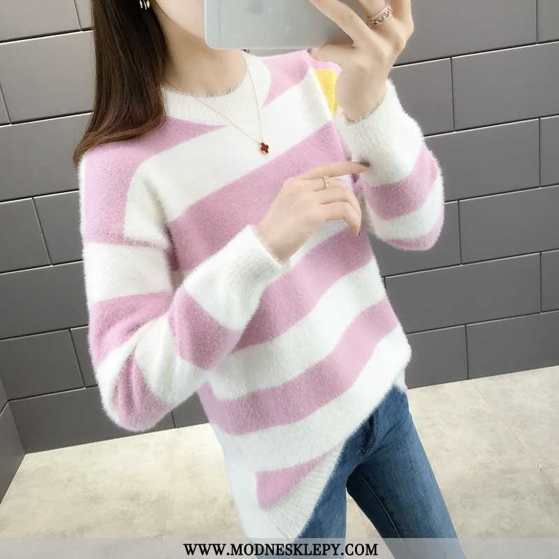różowy biały - Damskie Sweter Dopasowanie Kolorów Fajne Odchudzanie Cały Mecz Moda Dorywczo Trend W Modzie Słodkie 