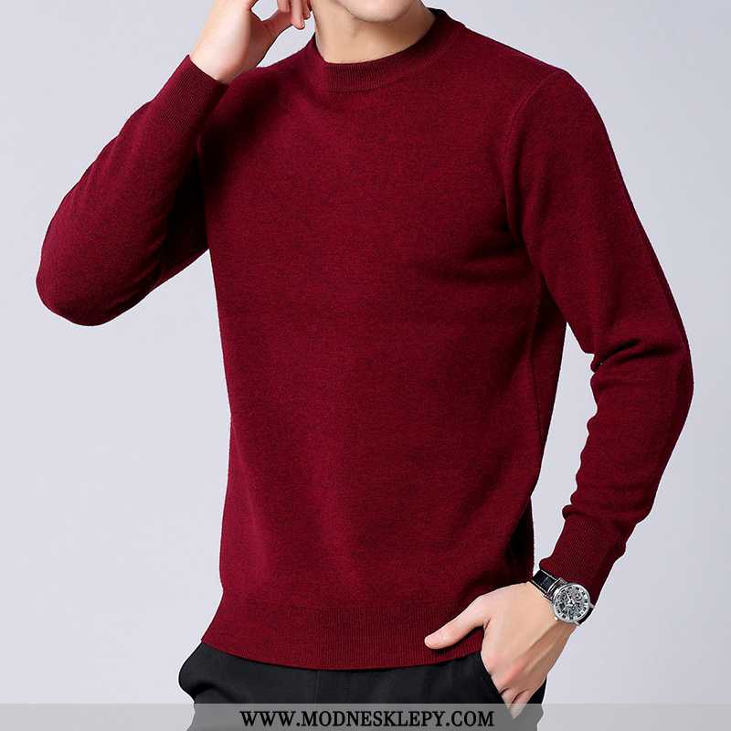 Męskie Sweter H16005 Zima Nowy Mężczyźni 100% Wełny Jednolity Kolor Proste Bazowy Gruby Ciepły P175 